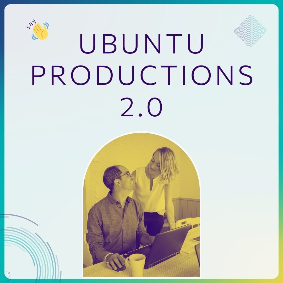 Graphic about Ubuntu Production's rebranding  with the company's logo in the centre and a circular text around